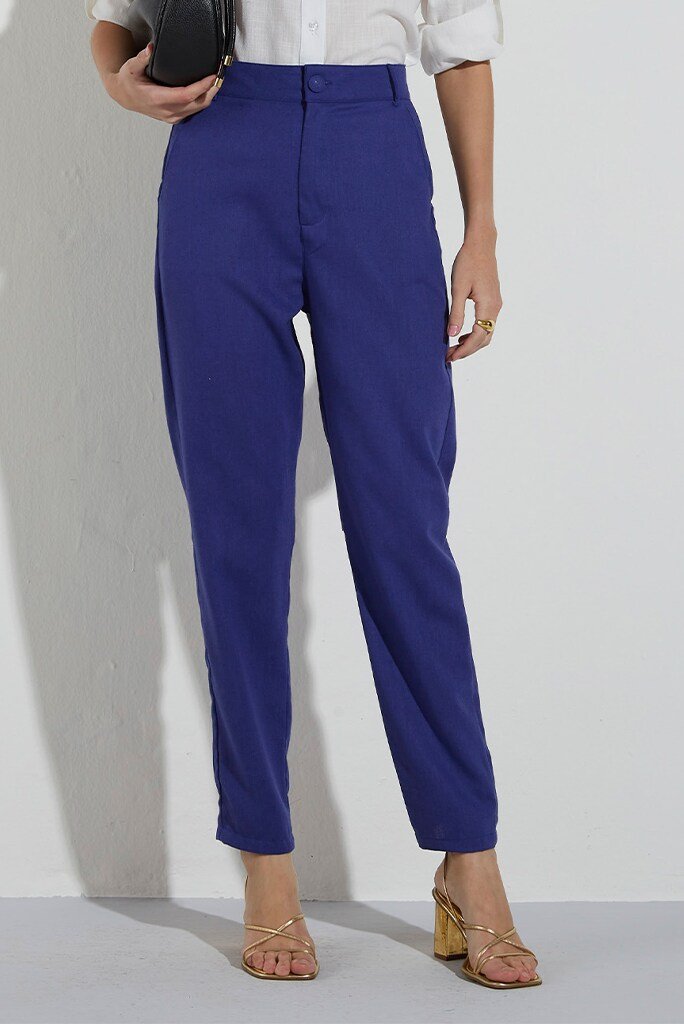 Calça Linho Slim Azul Royal