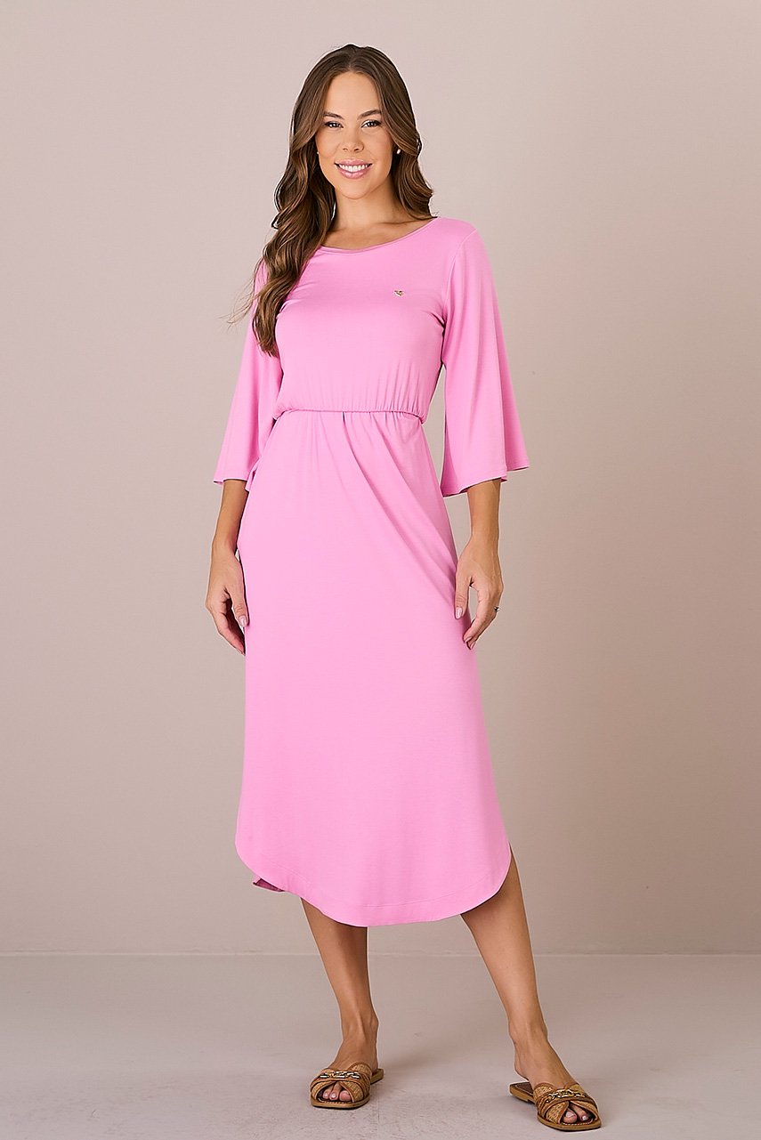 Saída de Praia Rosa Mídi Soltinho Malha Viscolycra