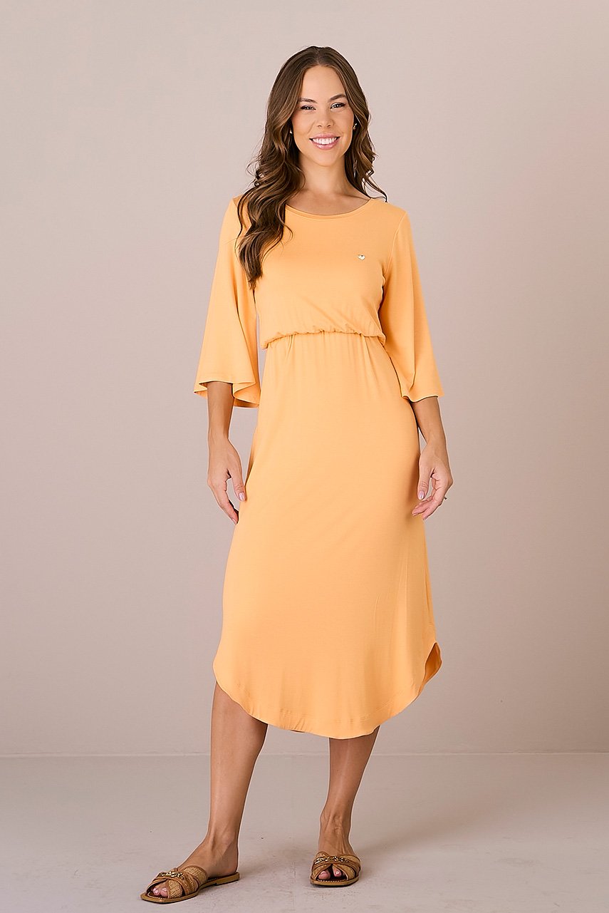 Saída de Praia Laranja Mídi Soltinho Malha Viscolycra