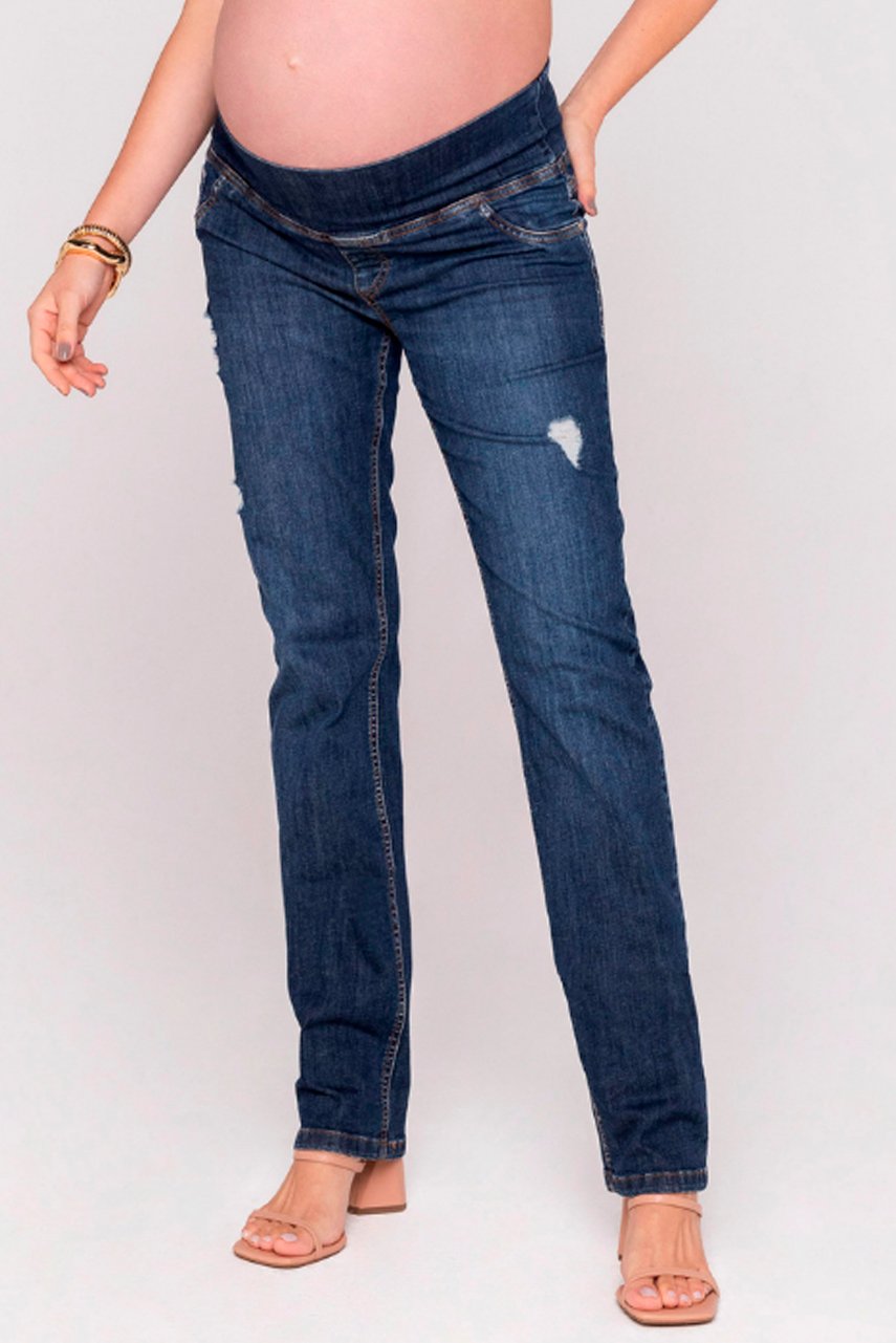 Calça Jeans Reta Com Puídos