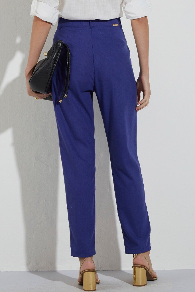 Calça Linho Slim Azul Royal