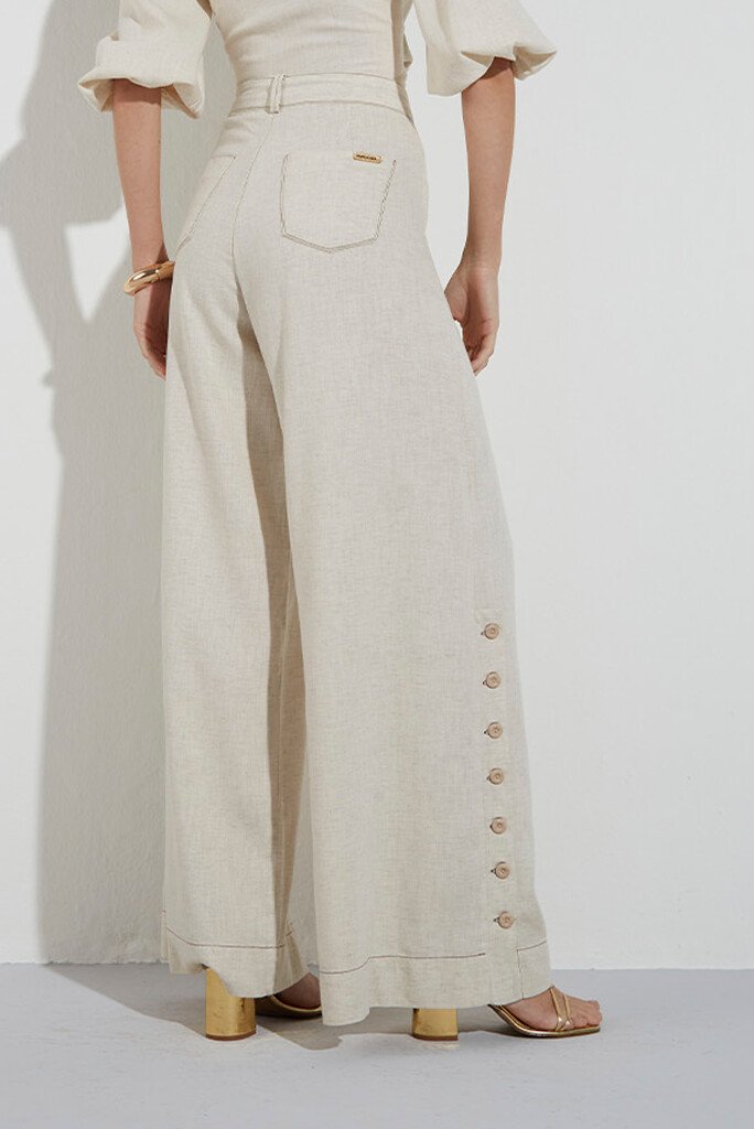 Calça Viscolinho Pantalona Com Botões