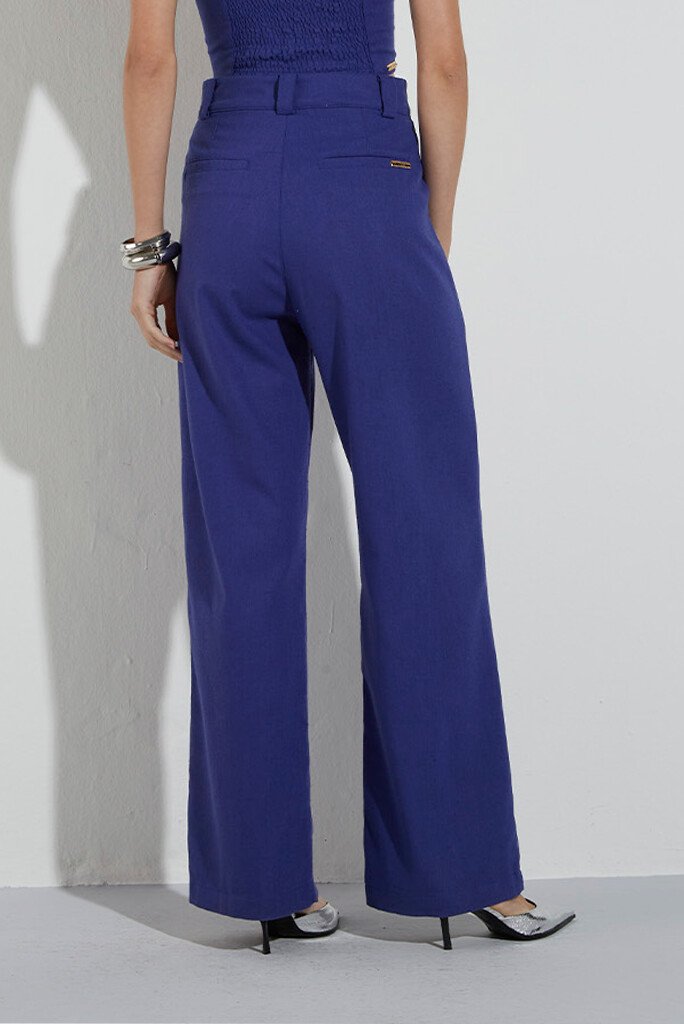Calça Linho Wide Leg Azul Royal