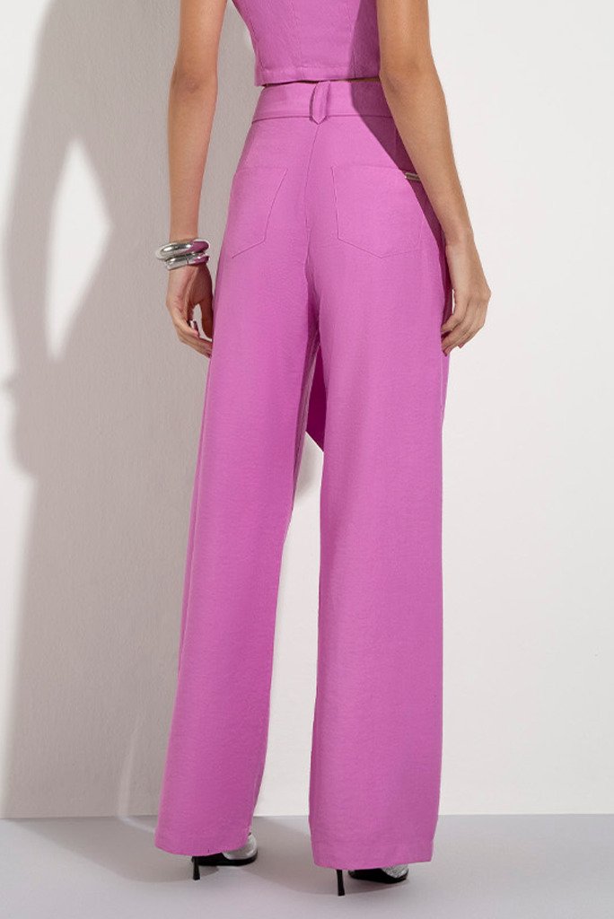 Calça Wide Leg Plano Rosa Melissa Com Faixa