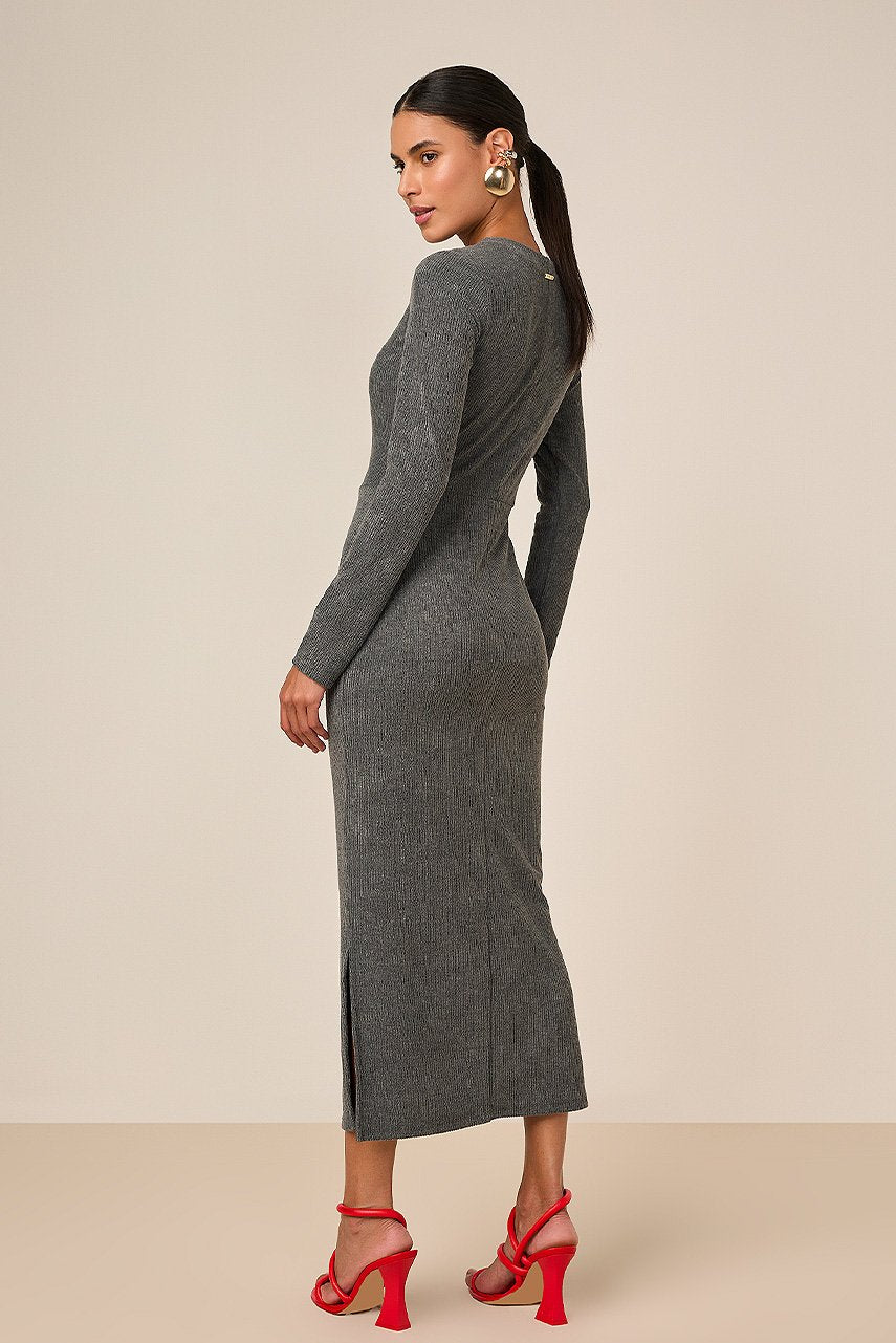 Vestido Tubinho Malha Cotelê Cinza Com Botões Titanium Jeans