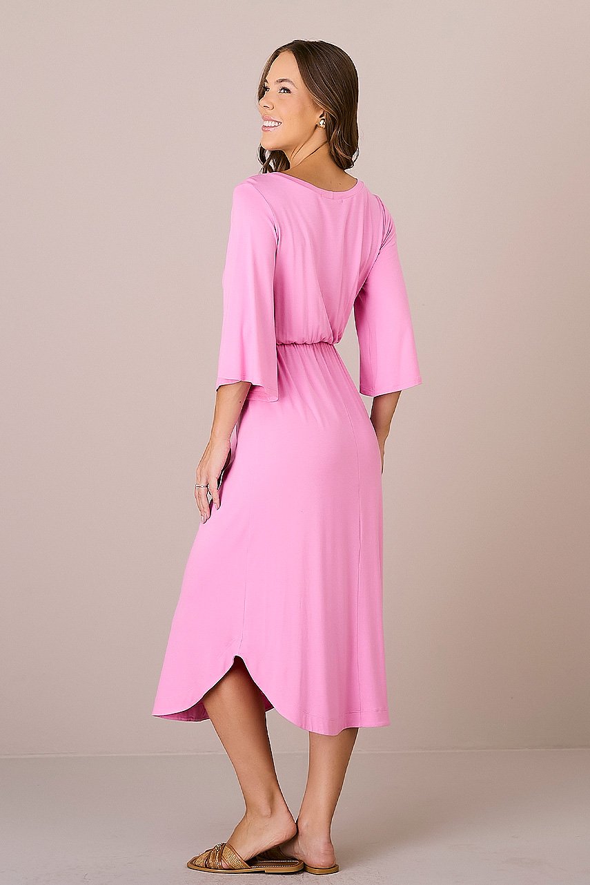 Saída de Praia Rosa Mídi Soltinho Malha Viscolycra