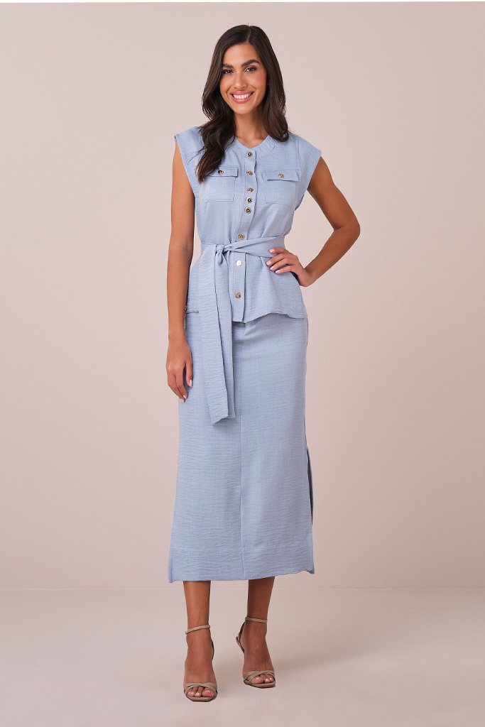 Conjunto Azul Maxi Midi na Alfaiataria Estruturado