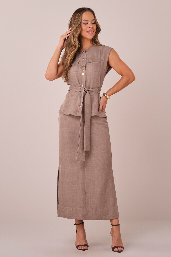 Conjunto Cáqui Maxi Midi na Alfaiataria Estruturado