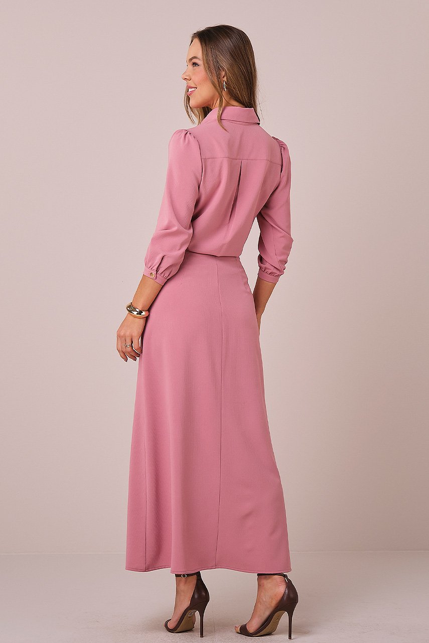 Conjunto Rosa Maxi Midi no Crepe Fluido
