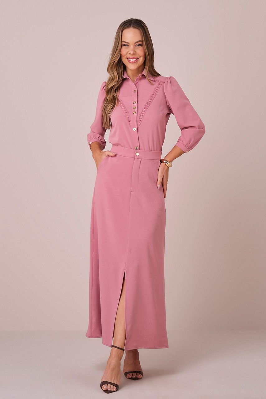 Conjunto Rosa Maxi Midi no Crepe Fluido
