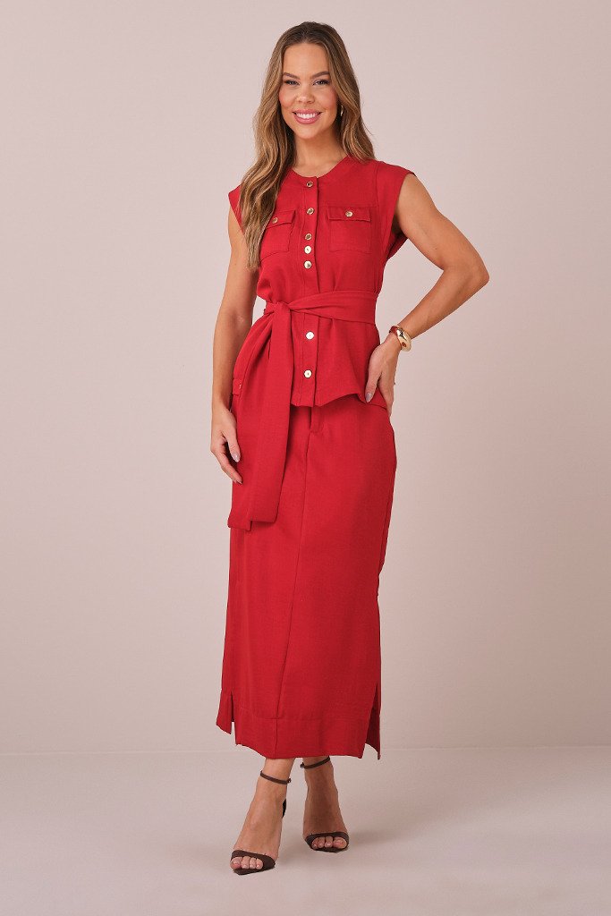 Conjunto Vermelho Maxi Midi na Alfaiataria Estruturado