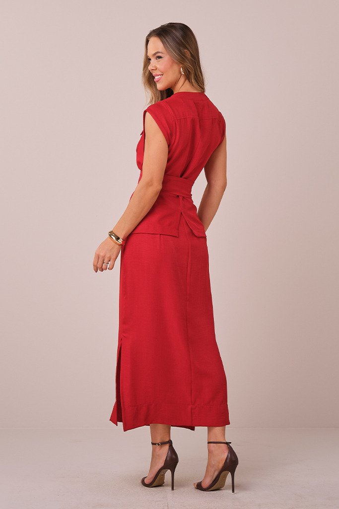 Conjunto Vermelho Maxi Midi na Alfaiataria Estruturado