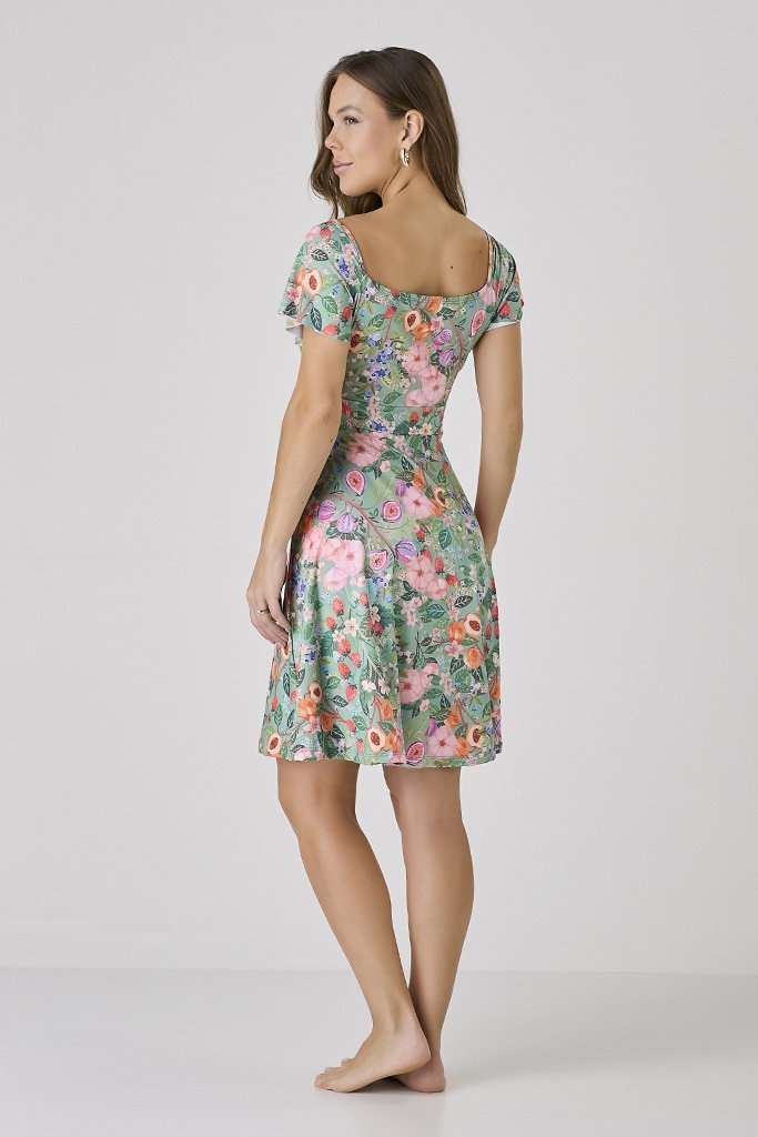 Vestido Verde Com Short Moda Praia Modesta Estampa Exclusiva
