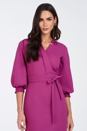 Vestido Rosa Reto Midi Em Linho Transpassado Via Tolentino