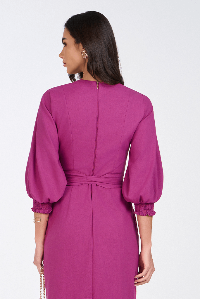 Vestido Rosa Reto Midi Em Linho Transpassado Via Tolentino