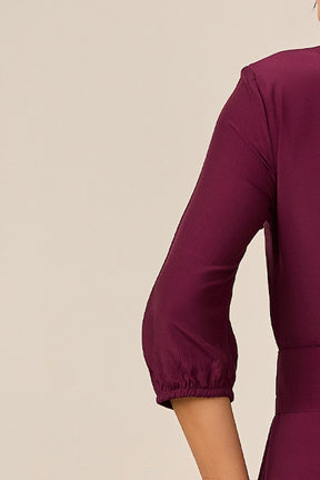 Vestido Mídi Plano Vinho Com Faixa Titanium Jeans