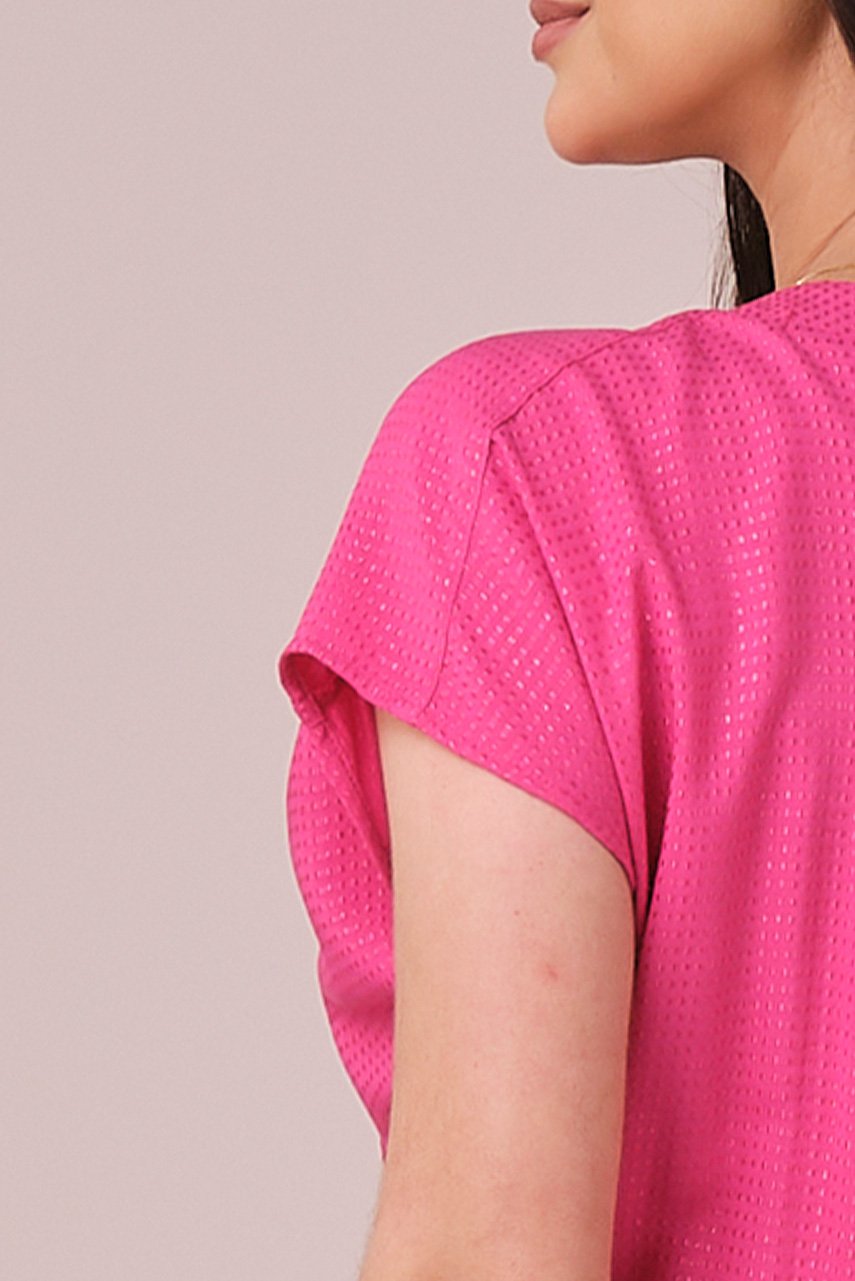 Vestido Pink Maxi Midi no Viscolinho Franzido no Busto