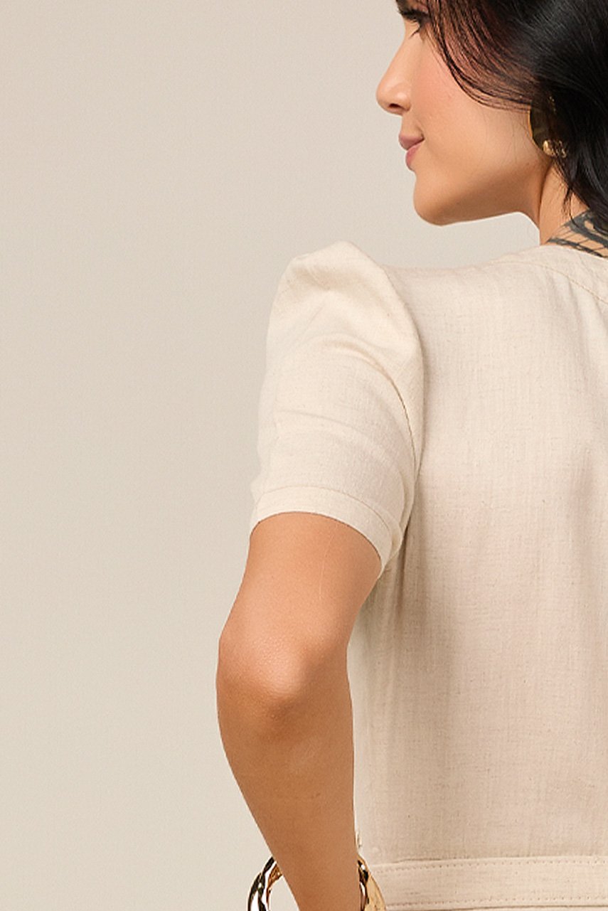 Vestido Mídi Godê Viscolinho Sustentável Com Zíper e Faixa Titanium Jeans