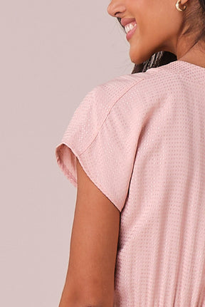 Vestido Rosa Maxi Midi no Viscolinho Franzido no Busto