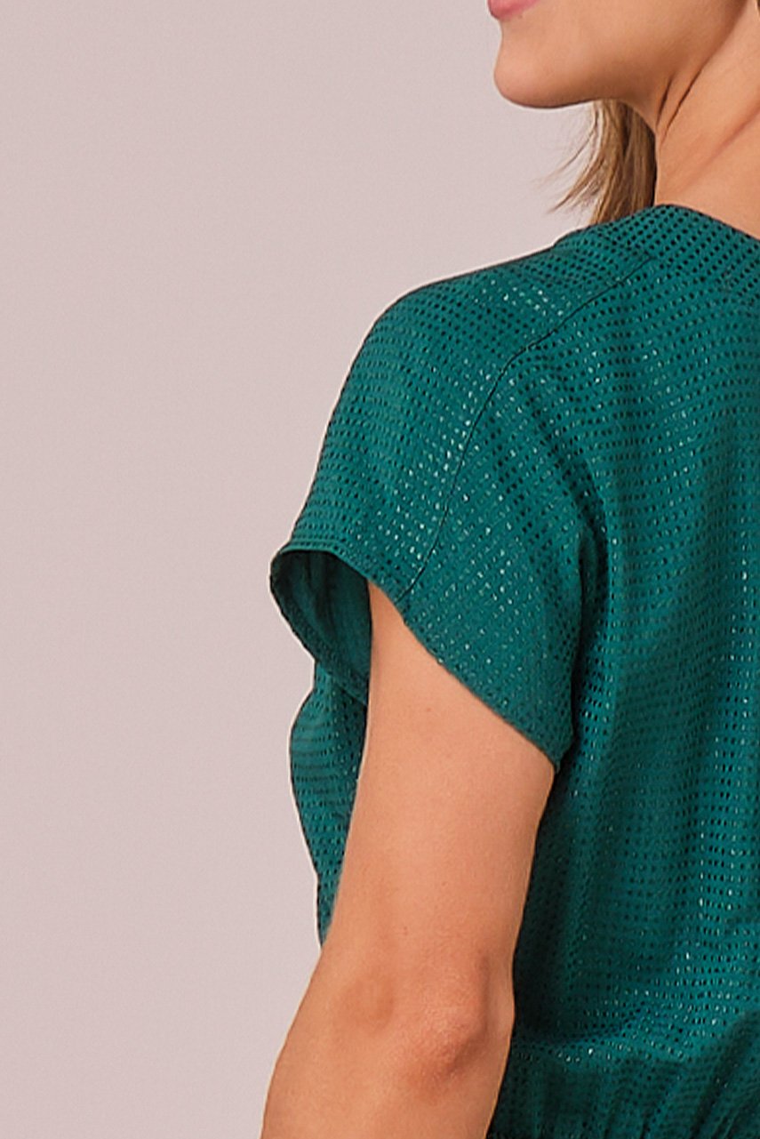 Vestido Verde Maxi Midi no Viscolinho Franzido no Busto