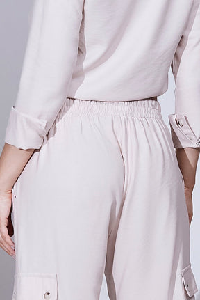 Calça Areia Alfaiataria Comfy Cós Com Cordão