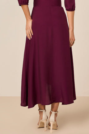 Vestido Mídi Plano Vinho Com Faixa Titanium Jeans