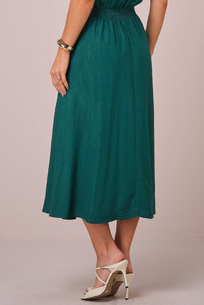 Vestido Verde Maxi Midi no Viscolinho Franzido no Busto
