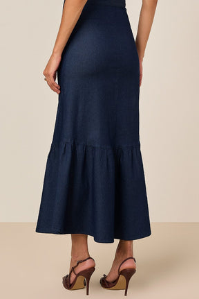 Vestido Mídi Jeans Bordado Com Faixa Titanium Jeans
