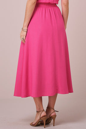 Vestido Pink Maxi Midi no Viscolinho Franzido no Busto