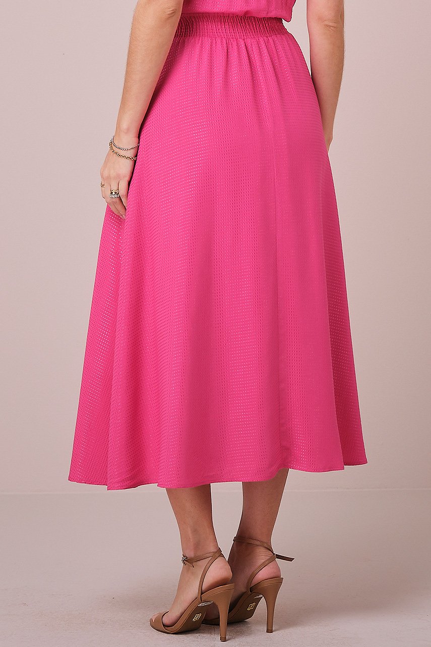 Vestido Pink Maxi Midi no Viscolinho Franzido no Busto