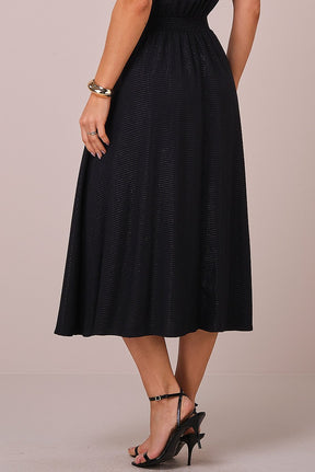 Vestido Preto Maxi Midi no Viscolinho Franzido no Busto