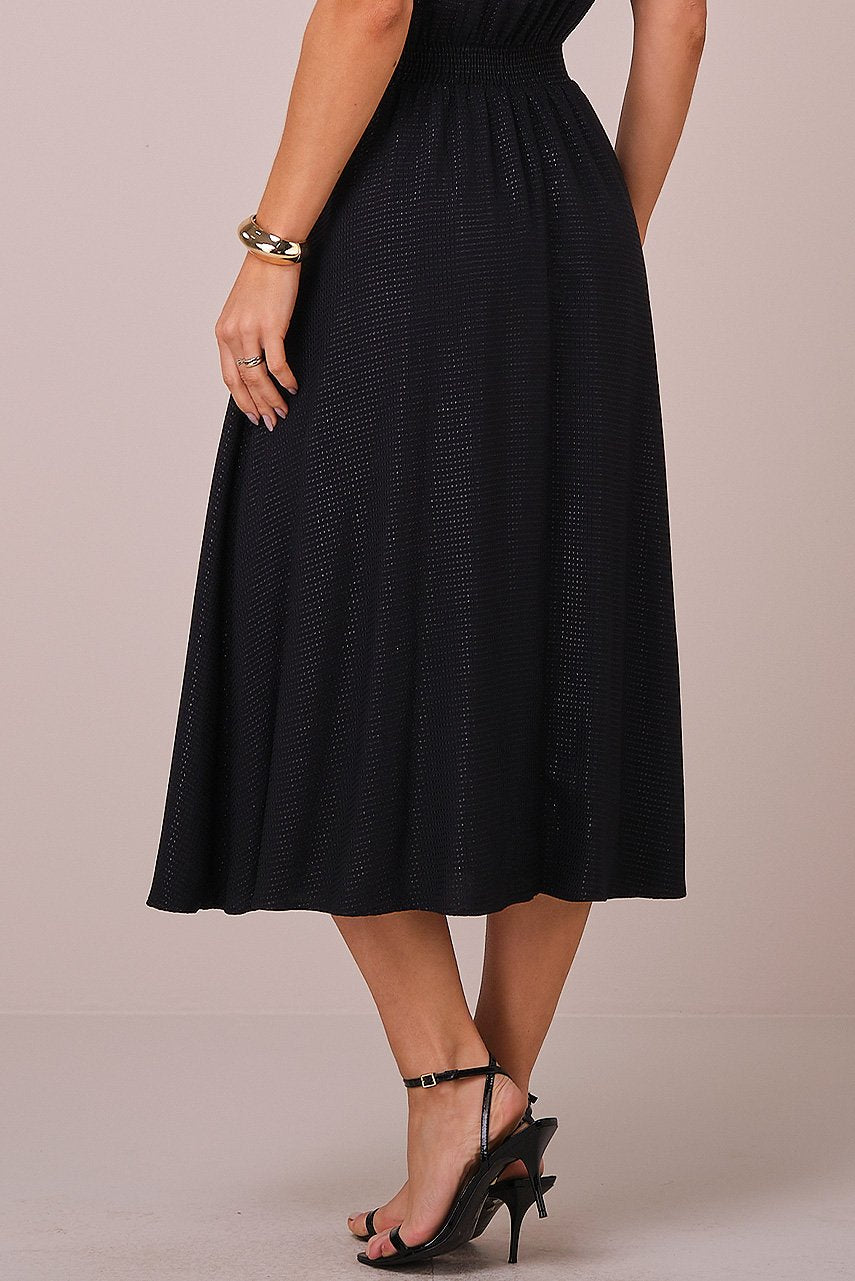 Vestido Preto Maxi Midi no Viscolinho Franzido no Busto