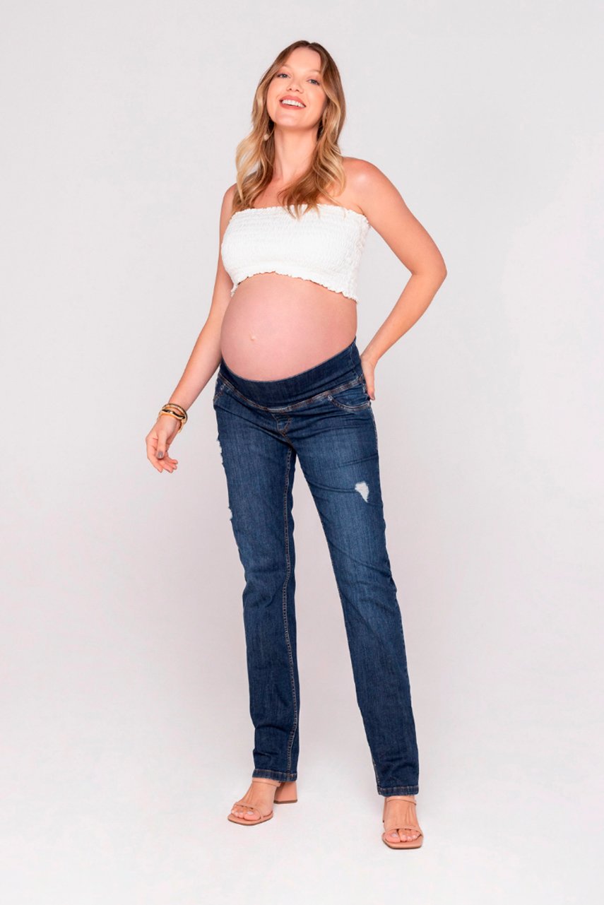Calça Jeans Reta Com Puídos