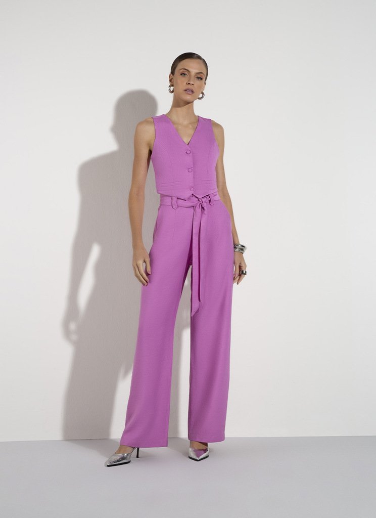 Calça Wide Leg Plano Rosa Melissa Com Faixa