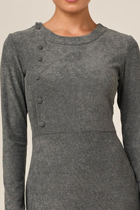 Vestido Tubinho Malha Cotelê Cinza Com Botões Titanium Jeans