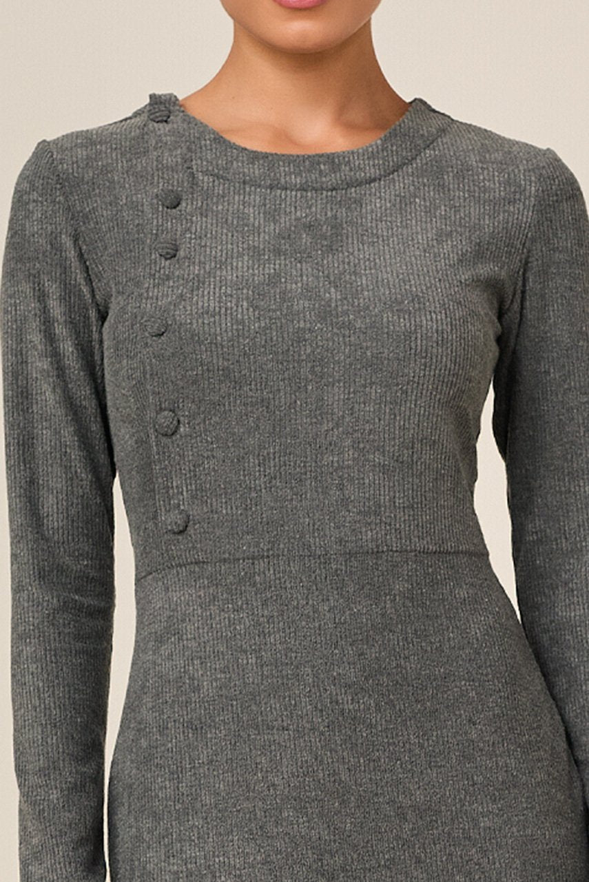 Vestido Tubinho Malha Cotelê Cinza Com Botões Titanium Jeans