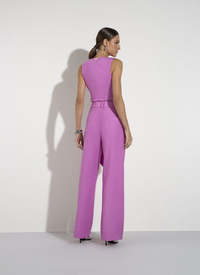 Calça Wide Leg Plano Rosa Melissa Com Faixa