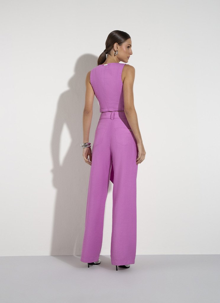 Calça Wide Leg Plano Rosa Melissa Com Faixa