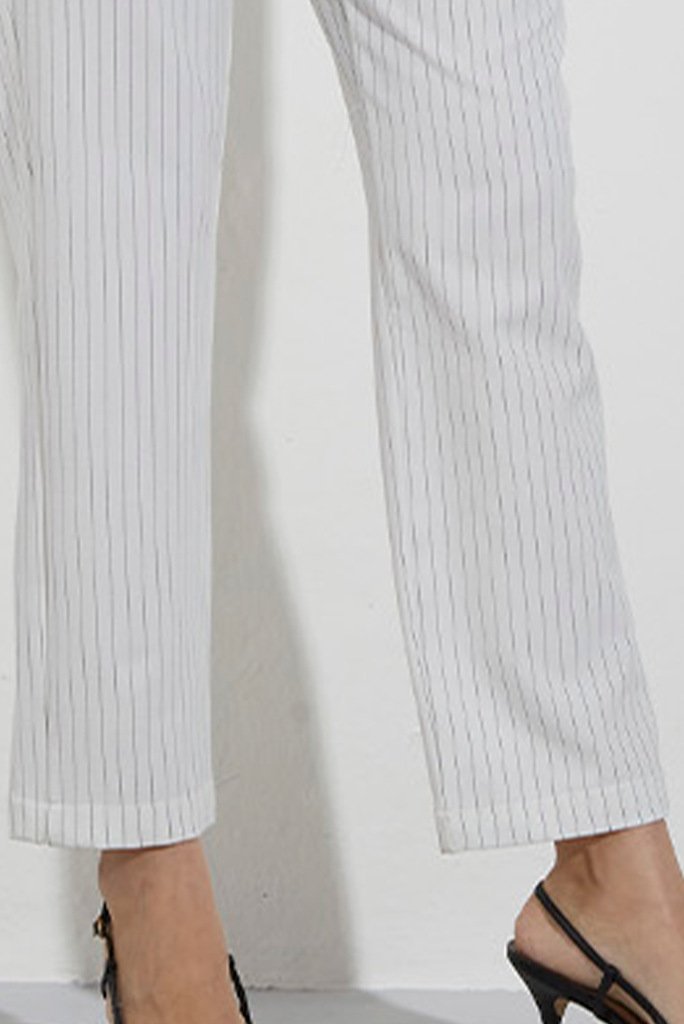 Calça Slim Listrada Off White/preto