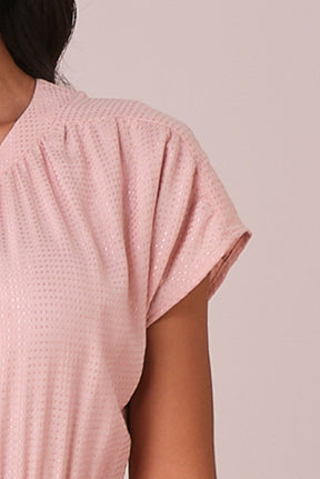 Vestido Rosa Maxi Midi no Viscolinho Franzido no Busto