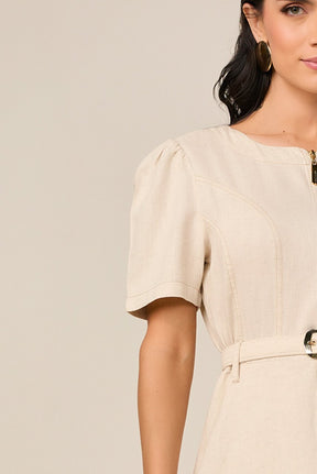 Vestido Mídi Godê Viscolinho Sustentável Com Zíper e Faixa Titanium Jeans