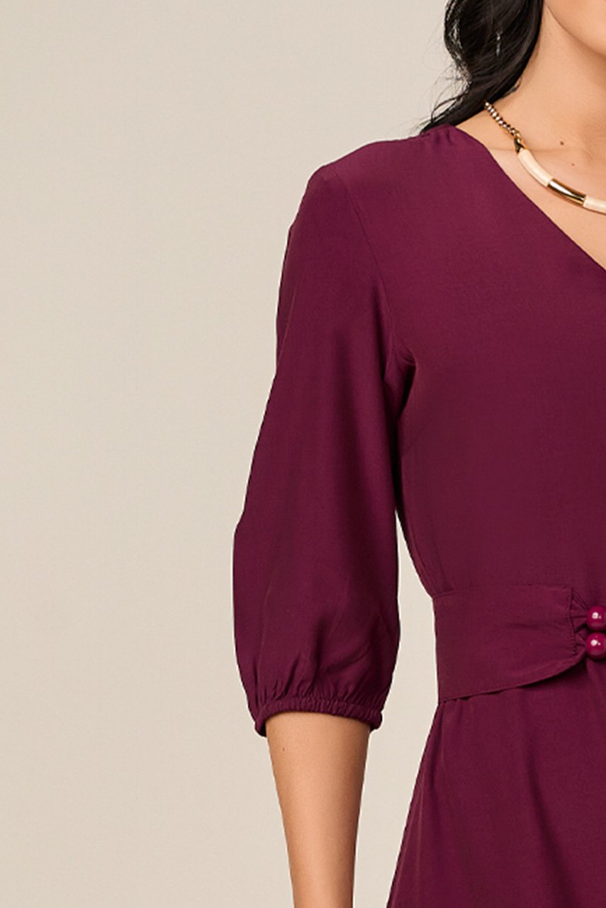 Vestido Mídi Plano Vinho Com Faixa Titanium Jeans