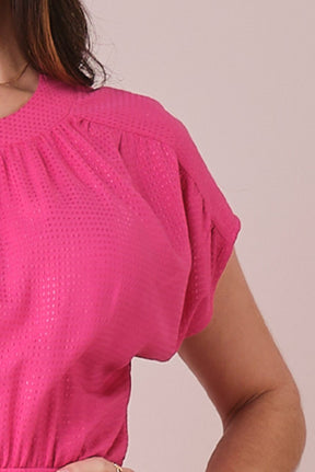 Vestido Pink Maxi Midi no Viscolinho Franzido no Busto
