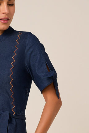 Vestido Mídi Jeans Bordado Com Faixa Titanium Jeans