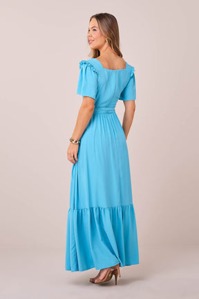 Vestido Azul Longo no Crepe Fluido