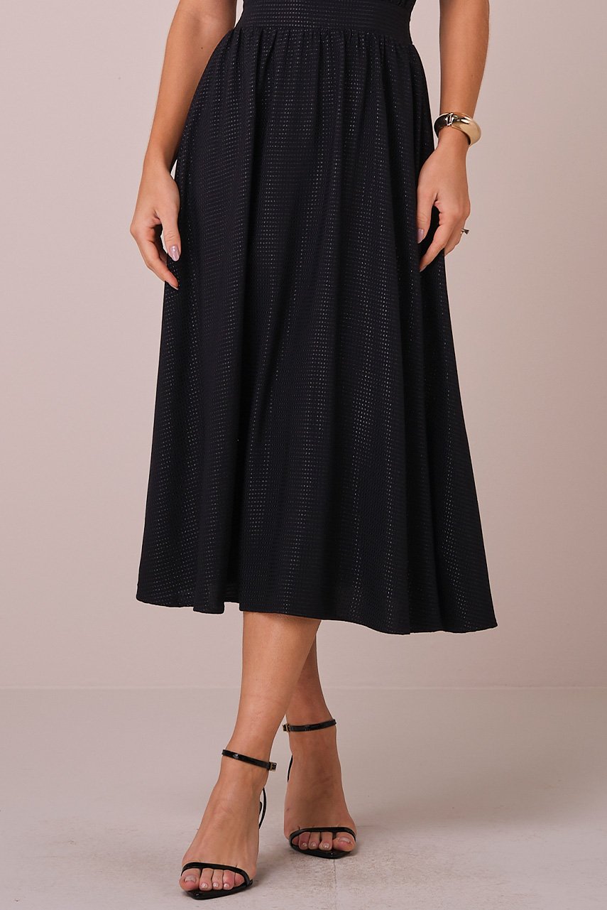 Vestido Preto Maxi Midi no Viscolinho Franzido no Busto