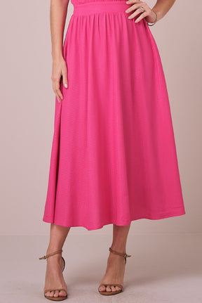 Vestido Pink Maxi Midi no Viscolinho Franzido no Busto