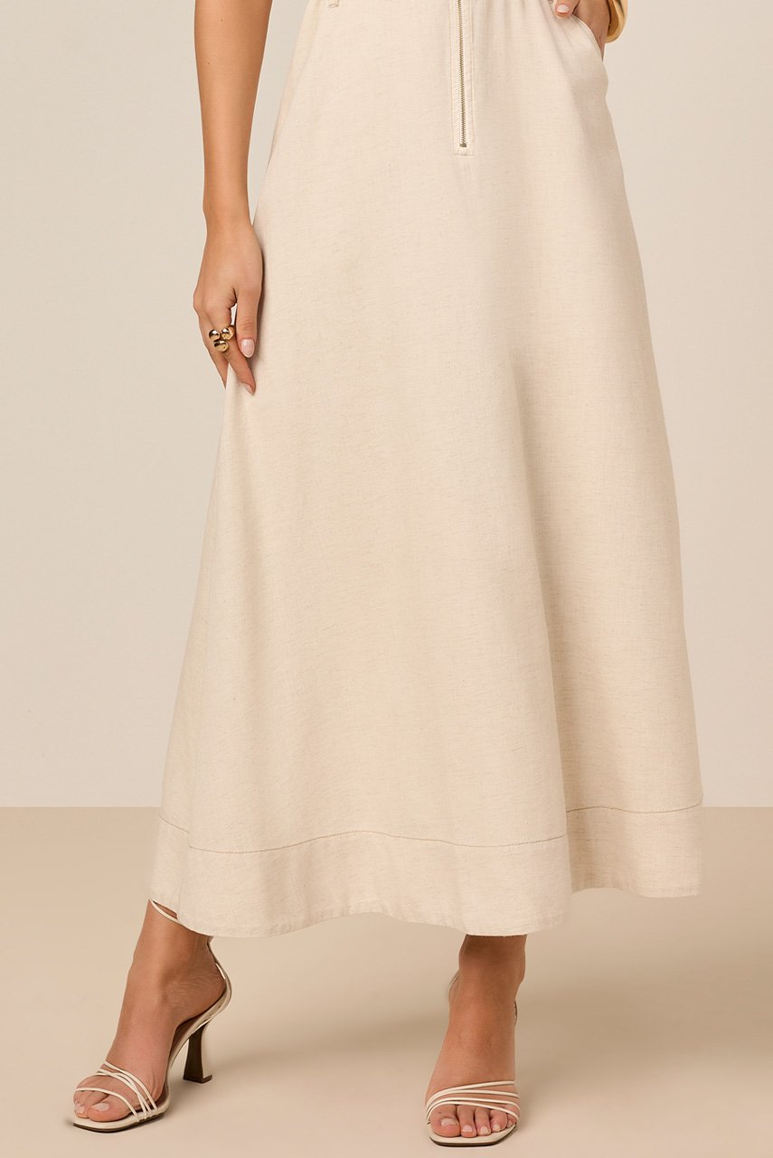 Vestido Mídi Godê Viscolinho Sustentável Com Zíper e Faixa Titanium Jeans