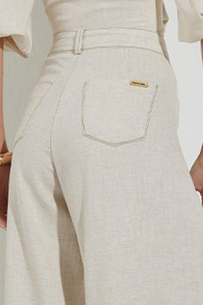 Calça Viscolinho Pantalona Com Botões
