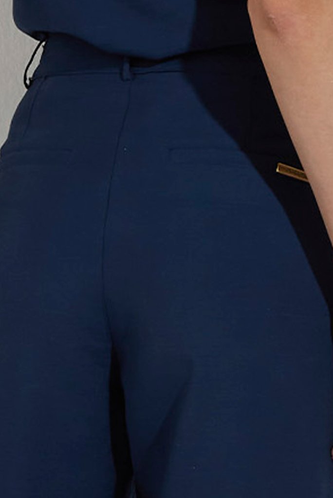 Calça Reta Alfaiataria Cós Alto Com Bolso Cargo Azul